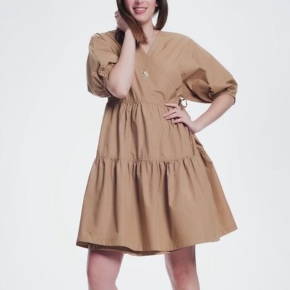 Q2 Poplin Baggy Mini Dress with Balloon Sleeves. Size Small